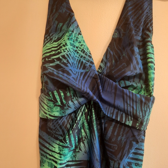 Speedo Blue Green Palm Leaf Print Swimsuit One Piece - Picture 5 of 14